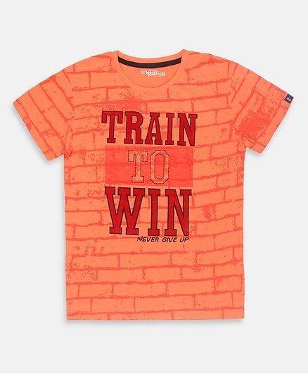 Li'L tomatoes Train To Win Print Half Sleeves Tee With 3 Ply Face Mask - Orange