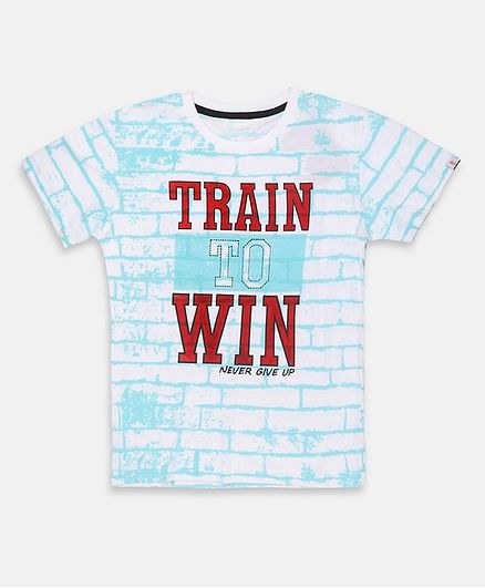 Li'L tomatoes Train To Win Print Half Sleeves Tee With 3 Ply Face Mask - White