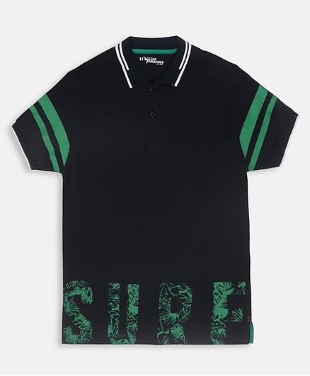 Li'L tomatoes Surf Print Half Sleeves Tee With 3 Ply Mask - Navy