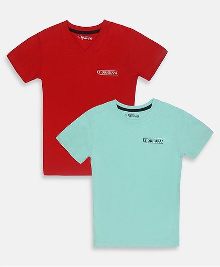 Li'L tomatoes Pack Of Two Half Sleeves Text Print Tee With 3 Ply Face Mask - Red Blue
