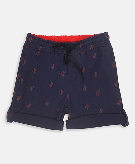 Li'L tomatoes Cactus Print Shorts With 3 Ply Face Mask - Blue