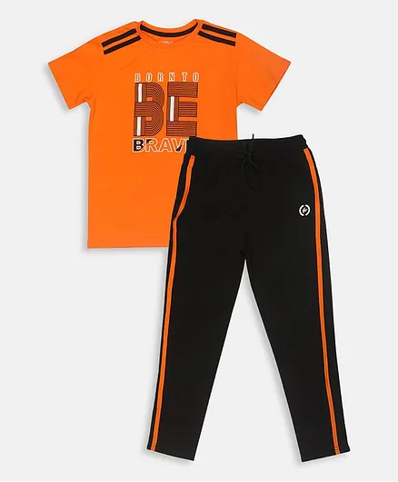 Li'L tomatoes Half Sleeves Quote Print Night Suit With 3 Ply Face Mask - Orange
