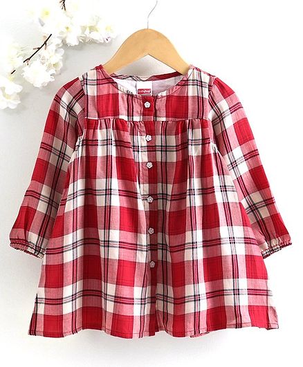 Babyhug Full Sleeves Check Frock - Red