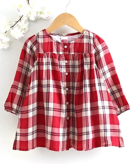 Babyhug Full Sleeves Check Frock - Red
