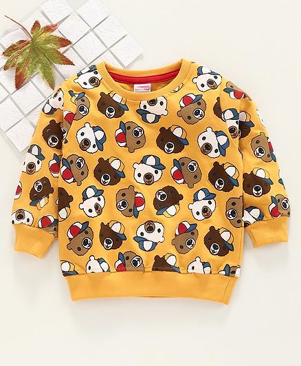 Babyhug Full Sleeves Sweatshirt Teddy Print - Yellow