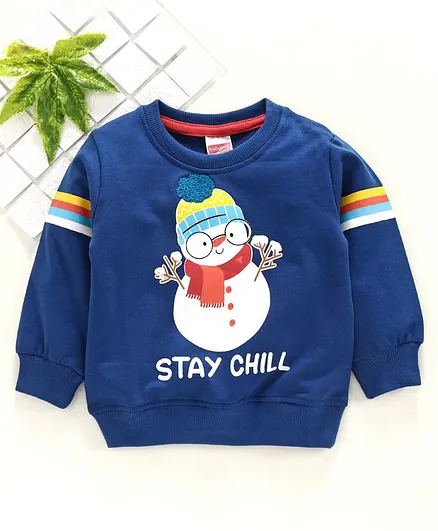 Babyhug Full Sleeves Sweatshirt Snow Man Print - Blue