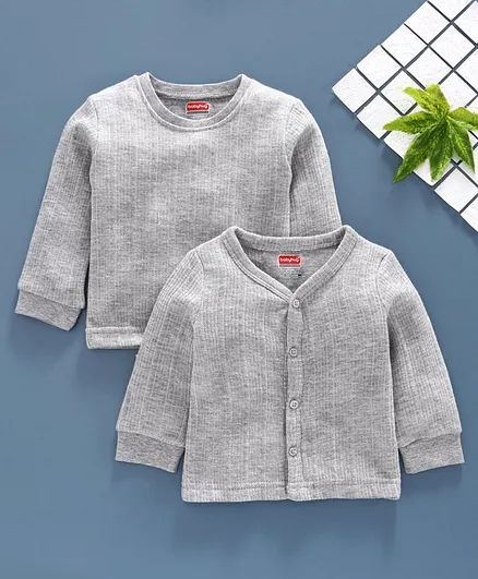 Babyhug Front Open & Pullover Thermal Vest Combo - Light Grey