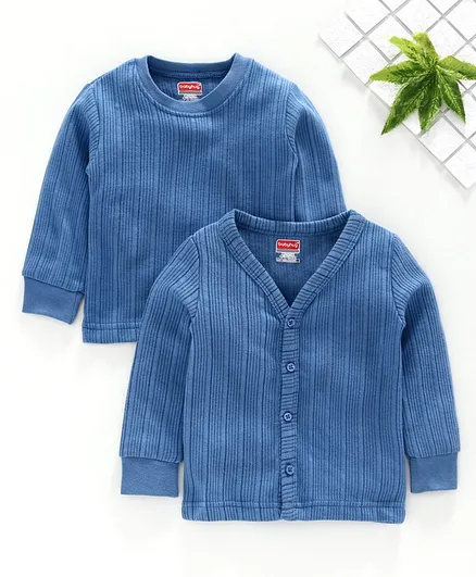 Babyhug Front Open & Pullover Thermal Vest Combo - Navy Blue