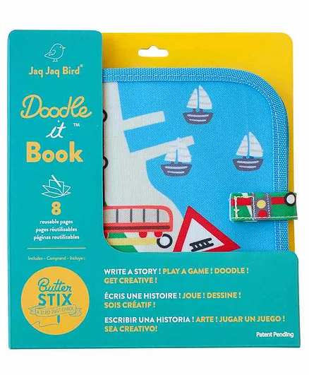 Jester's Chest Chalk Doodle Book Train Print Blue- 8 Pages