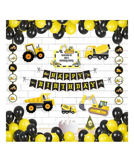 Untumble Construction Theme Birthday Kit Black - Pack of 58