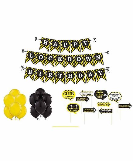 Untumble Lockdown Theme Birthday Kit Yellow Black - Pack of 21
