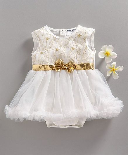 Mark & Mia Sleeveless Floral Embroidered Frock Style Onesie - White