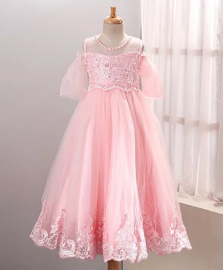 Mark & Mia Cold Shoulder Floral & Pearl Embroidered Party Gown - Pink