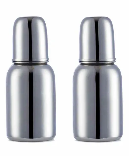 VParents Grade 304 Bullet Stainless Steel Feeding Bottle Pack of 2 - 200 ml