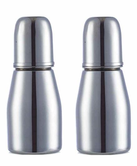 VParents Grade 304 Tapper Stainless Steel Feeding Bottle Pack of 2 - 250 ml