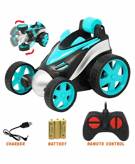 Fiddlerz 360°Rotating Rolling Electric RC Race Toy Car - Blue