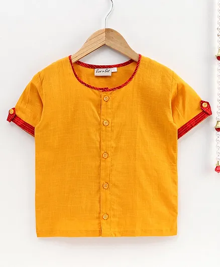 BownBee Half Sleeves Motif Work Detailed Top - Yellow