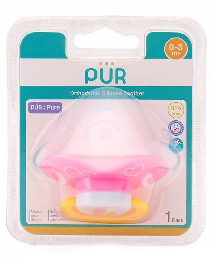 Pur Orthodontic Silicone Soother - Pink & Yellow