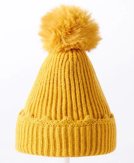 Babyhug Woolen Solid Cap Yellow - Diameter 11.5 cm