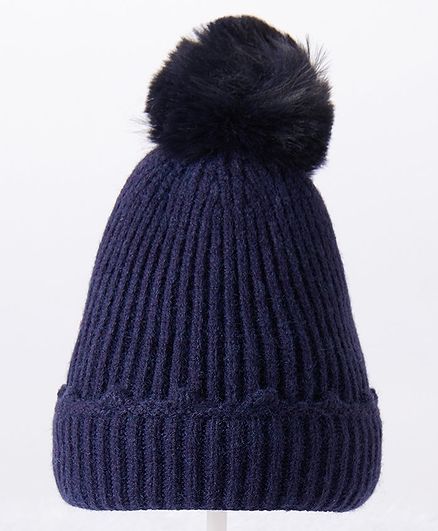 Babyhug Woolen Solid Cap Navy Blue - Diameter 11.5 cm