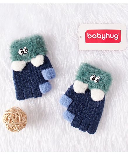 Babyhug Woolen Gloves - Blue Green