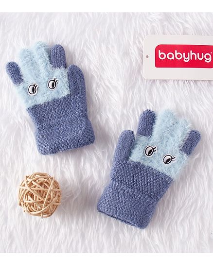 Babyhug Woolen Gloves - Grey Blue