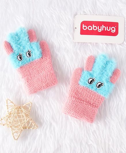 Babyhug Woolen Gloves - Blue Peach