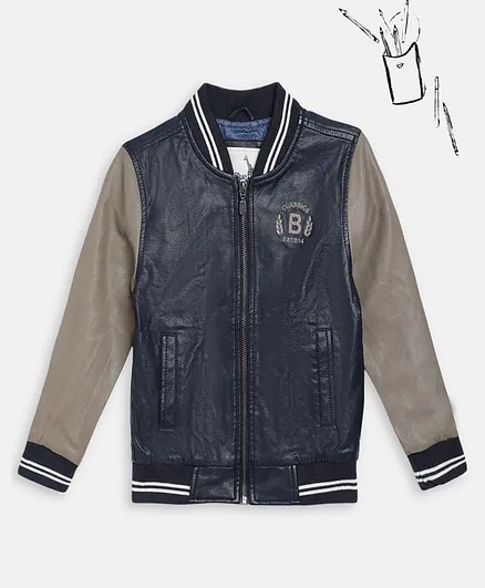 Blue Giraffe Solid Full Sleeves Jacket - Navy Blue