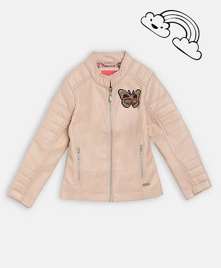 Blue Giraffe Butterfly Patch Full Sleeves Jacket - Pink