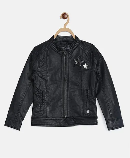 Blue Giraffe Star Patch Full Sleeves Jacket - Black