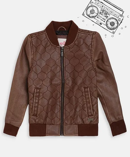 Blue Giraffe Patterned Full Sleeves Front Zip Jacket - Brown
