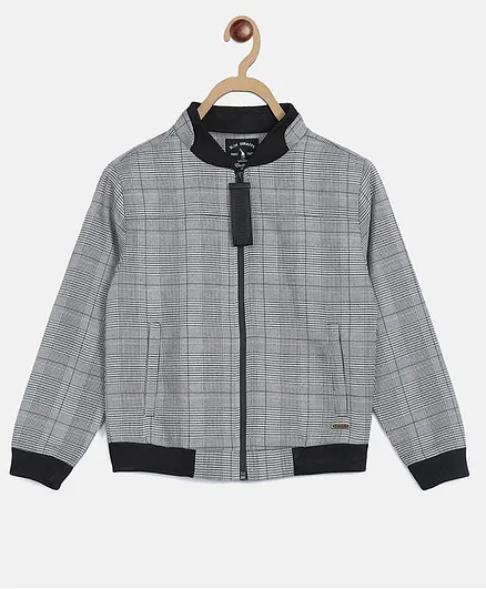 Blue Giraffe Checks Full Sleeves Jacket - Grey