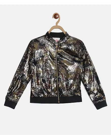 Blue Giraffe Fulll Sleeves Sequins Collar Jacket - Gold & Black