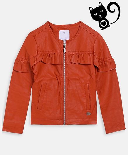 Elle Kids Solid Full Sleeves Jacket - Orange