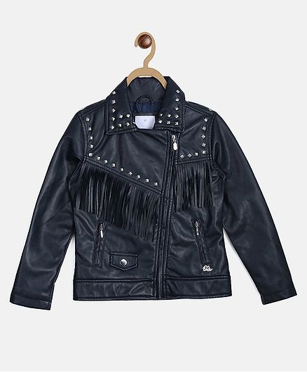 Elle Kids Full Sleeves Side Open Zip Collar Jacket - Black