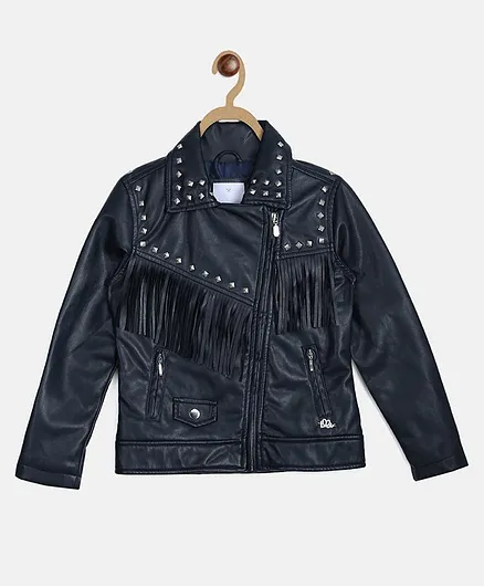 Elle Kids Full Sleeves Side Open Zip Collar Jacket - Black