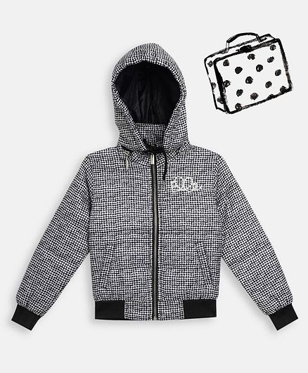 Elle Kids Full Sleeves Checks Hooded Jacket - Grey