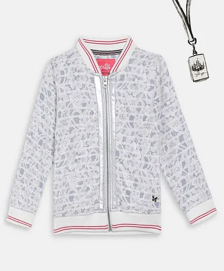 Blue Giraffe Full Sleeves Floral Lace Work Jacket - White