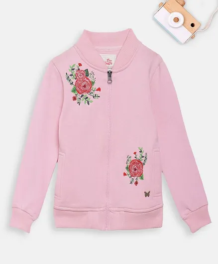 Blue Giraffe Full Sleeves Rose Print Jacket - Pink