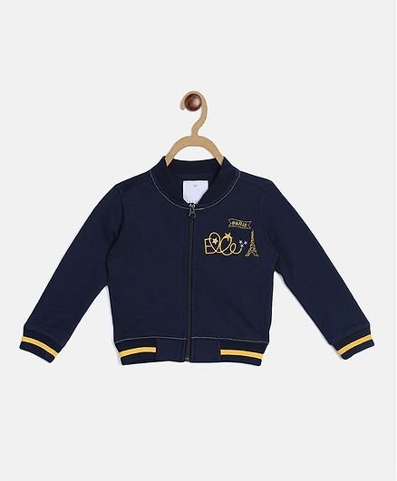 Elle Kids Full Sleeves Eiffel Tower Embroidered Jacket - Blue