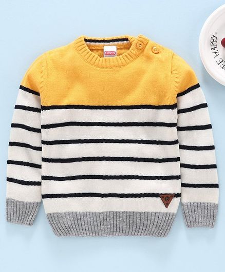 Babyhug Full Sleeves Striped Sweater - Yellow
