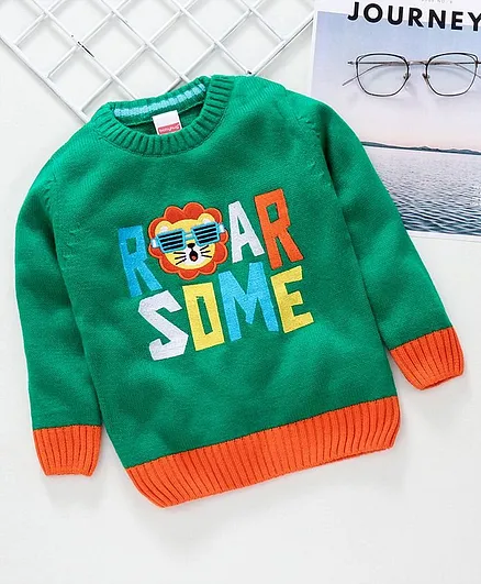 Babyhug Full Sleeves Sweater Lion Design - Green