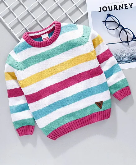 Babyhug Full Sleeves Striped Sweater - Violet Multicolour