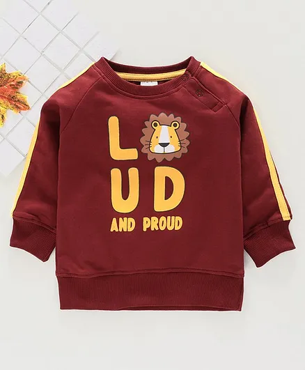 Babyhug Full Sleeves Sweatshirt Lion Print - Maroon