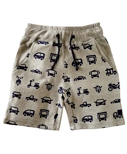 Snowflakes Vehicle Print Knit Shorts - Beige