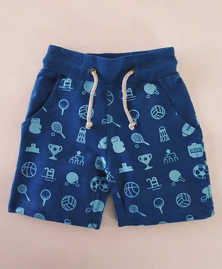 Snowflakes Sports Print Knit Shorts - Blue