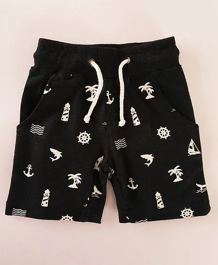 Snowflakes All Over Beach Theme Print Shorts - Dark Grey
