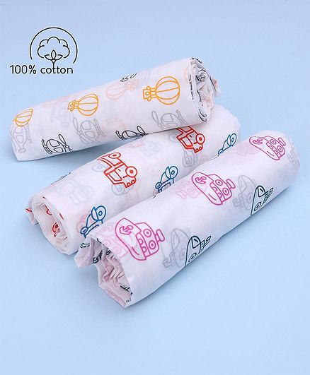 Zoe 100% Malmal Cotton Swaddle Wraps Vehicle Print - Pack of 3