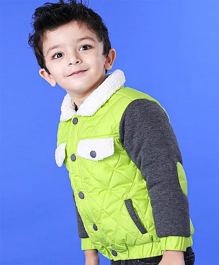 Babyoye Cotton Blend Quilted Polyfill Full Sleeves Padded Jacket - Green Grey