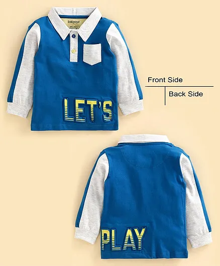 Babyoye Cotton Blend Full Sleeves Tee Let's Play Print - Blue Light Grey